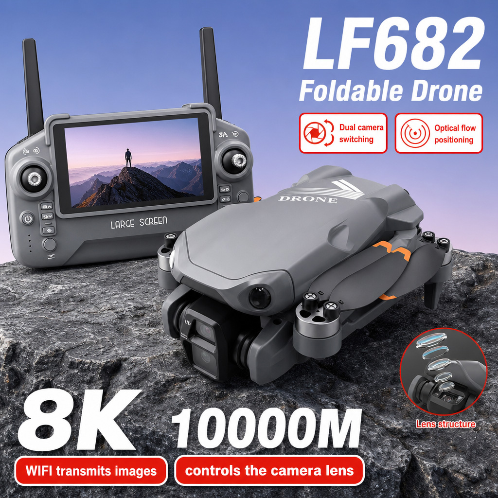 Drone Camera Lens - โดรนถ่ายภาพทางอากาศ LF682 8K HD กล้องคู่ GPS